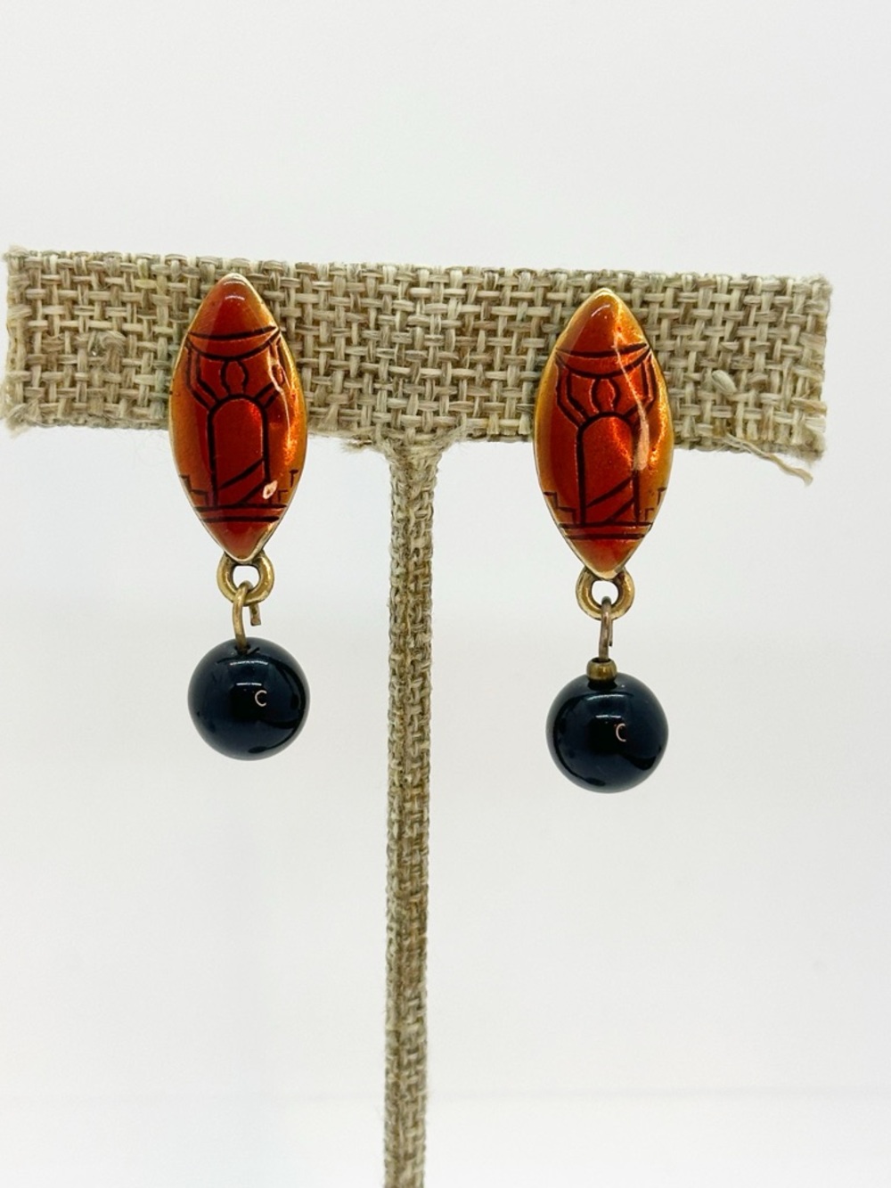 Chico’s Tribal Dangle Scarab Inspired Orange and Black Drop Earrings